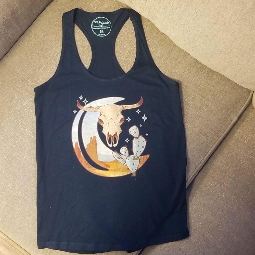Wild Lucille Racerback T Shirt  - 100% Cotton Navy